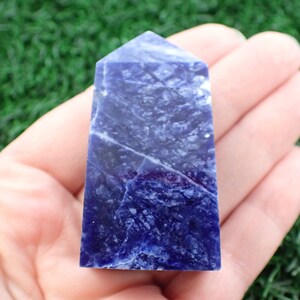 1 Piece Natural Sodalite Crystal Tower - Blue White Rectangle Tower - Smooth Finish Blue White - 2 Inch Crystal Tower Stands Well TOWER#1223