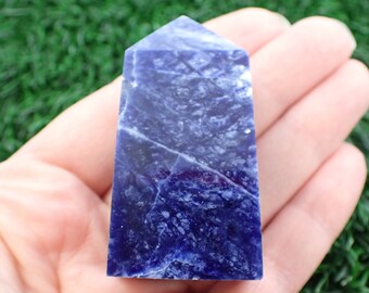 1 Piece Natural Sodalite Crystal Tower - Blue White Rectangle Tower - Smooth Finish Blue White - 2 Inch Crystal Tower Stands Well TOWER#1223