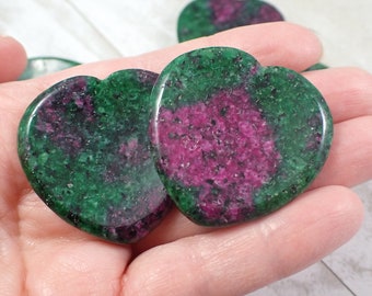 1 Piece Ruby in Zoisite Crystal Worrystone - Bright Purple Green Heart Shaped - Smooth Polished Heart Crystal - 40mm Worry Stone #WORRY#1004