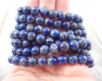 Pretty Blue Lapis Lazuli Crystal Bracelet - 8mm Smooth Round Beads - Blue Gray Opaque Crystal Beads - Lapis Lazuli Bead Bracelet #BRCLT#1145