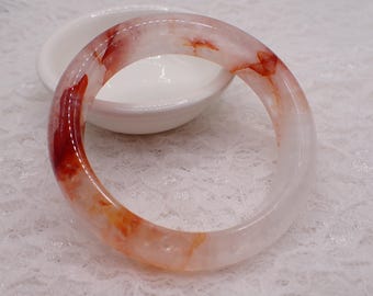 58.2mm Fire Quartz Crystal Bangle Bracelet - Smooth Round Polished - Natural Fire Quartz Crystal - Red Orange White Bangle #JEWEL#2005