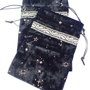 1 Piece Black Gold Velour Fabric Crystal Pouch - Some Stretch Gold Bag - Gold Moons Constellations - Tarot Card Bag 7.25x5 Inch #POUCH#1057