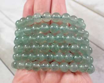 Green Strawberry Quartz Crystal Beaded Bracelet - 7mm Smooth Round Beads - Green Cloudy Crystal Beads - Natural Quartz Bracelet #BRCLT#1130