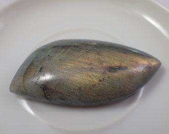 1 Piece Natural Labradorite Cabochon - Yellow Orange Flash - Large Thick Leaf Abstract Shape Cab - Silver Smooth Labradorite #CBCHN#1012