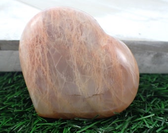 Super Flashy Large Natural Peach Moonstone Heart - Heavy Smooth Polished Crystal - 2.75 Inch Natural Peach Moonstone Crystal #HEART#1025