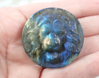 Flashy Blue Labradorite Lion Head Crystal Carving - Strong Flash Crystal - Natural Labradorite Lions Head - 1.5 Inch Crystal #ANMLS#1190