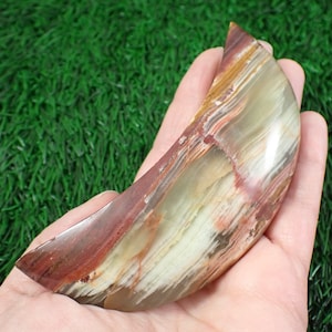 1 Piece Natural Green Onyx Crystal Moon Carving - Big Heavy Smooth Polished - Green Orange Brown - Natural Crescent Moon Carving #MOONS#1009
