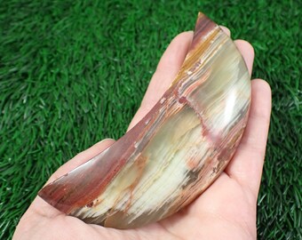 1 Piece Natural Green Onyx Crystal Moon Carving - Big Heavy Smooth Polished - Green Orange Brown - Natural Crescent Moon Carving #MOONS#1009