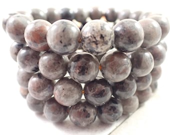 One Yooperlite Crystal Bead Bracelet - 10mm Smooth Round Beads - UV Reactive Gray Orange - Natural Yooperlite Crystal Bracelet - #BRCLT#1041