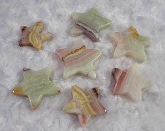 1 Piece Natural Pink Banded Onyx Crystal Star - Polished Star - Pink Green Orange White Stripes - Smooth Tapered Points Carving #STARS#1027