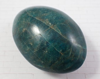 1 Piece Natural Blue Apatite Crystal Palm Stone - Semi-Polished Teal Oval Gallet - Large Teal Blue Apatite Crystal Palmstone #PALMS#1072