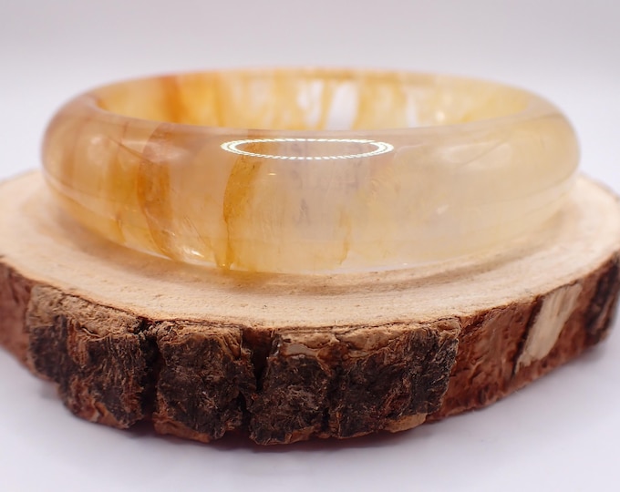Featured listing image: 64.0mm Golden Healer Bangle Bracelet - Clear Gold Crystal Bracelet - Gold Yellow Brown Golden Healer - Natural Crystal Bracelet JEWEL#1601