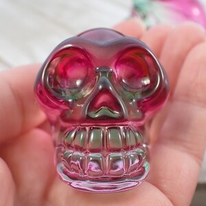 1 Piece Pink Green Glass Skull Figurine - Translucent Pink Green - Clear Human Skull Replica - Smooth Finish Glass - 57x44x36mm #GLASS#1009