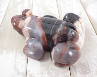 Jumbo Natural Ocean Jasper Crystal Frog Carving - Big Heavy Colorful Frog - 4.25 Inch Polished Animal Carving - Gray Black OJ #ANMLS#1203