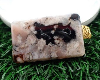 Pretty Black Flower Agate Crystal Jewelry Pendant - Natural Pink Black Flower Agate Slab - 1.75 Inch Black Flower Agate Pendant #PNDNT#1053