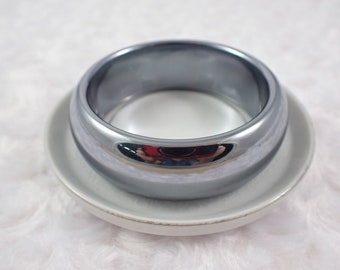 60.0mm Terahertz Metallic Silver Crystal Bangle Bracelet - Thick Smooth Polished Bangle - Gunmetal Shiny Bracelet Inside Scratch #JEWEL#1262