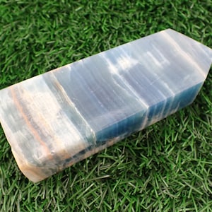 Large Square Blue Onyx Crystal Tower -  Statement Piece Blue White Tower - Polished Crystal Tower - 5 Inch Large Square Blue Onyx TOWER#1272