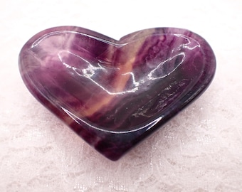 Pretty Natural Rainbow Fluorite Heart Shaped Crystal Bowl - Smooth Polished Bowl - Tray for Crystals - 2.75 Inches Green Purple #BOWLS#1133