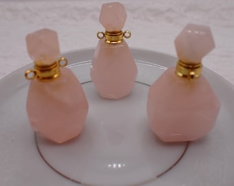Small Pink Rose Quartz Crystal Perfume Bottle - Natural Rose Quartz Crystal - Screw on Top 1.5 Inch Pink Perfume Bottle Pendant #ACSRY#1031