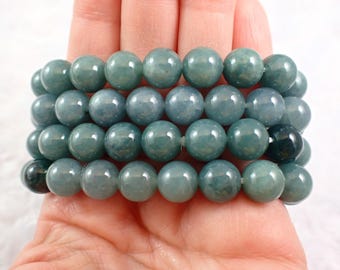 Beautiful Natural Lake Burma Jadeite Crystal Bracelet - Green Aqua Teal Bead Bracelet - 10mm Round Blue Water Jade Bead Bracelet #BRCLT#1157
