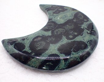 Natural Kambaba Jasper Moon-Shaped Crystal - Green Black Moon - Smooth Polished Heavy 5 Inch Crystal - Kambaba Jasper #MOONS#1043