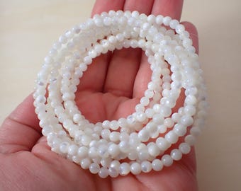 Pretty Bright White Shell Bracelet - 4mm Tiny Round Beads - Shiny White Shell Beaded Bracelet - Smooth White 4mm Beads Stackable #BRCLT#1183