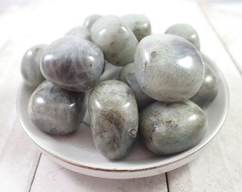 4 Pcs Natural Labradorite Crystal Tumbles - Rounded Smooth Tumbled Stones - Cube Like Labradorite Crystal Tumbles Rainbow Flash #TUMBL#1017