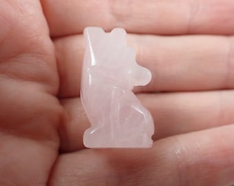 Mini Pink Rose Quartz Howling Wolf Crystal - Smooth Standing Wolf - Natural Pink Crystal Carving - 1 Inch Rose Quartz Crystal #MINIS#1023