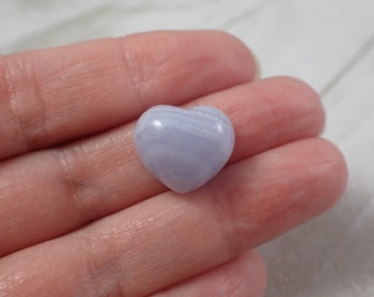 1 Piece Natural Blue Lace Agate Mini Heart Crystal - Small Thick Chunky Heart - Blue White Banding - High Quality Mini Carving #MINIS#1045