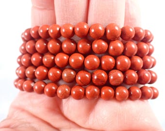Natural Red Jasper Crystal Beaded Bracelet - 6mm Smooth Round Beads - Red Opaque Natural Crystal Bead Bracelet - Red Jasper Bead #BRCLT#1213