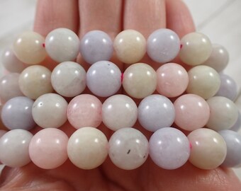 One Pink Blue Morganite Crystal Bracelet - 10mm Smooth Round Beads - Pink Blue Opaque - Natural Morganite Crystal Bracelet - #BRCLT#1016