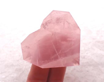 Rose Quartz Faceted Heart Crystal - Smooth Faceted Beveled Edge Heart - 2 Inch Crystal Heart Rose Quartz Crystal #HEART#1118