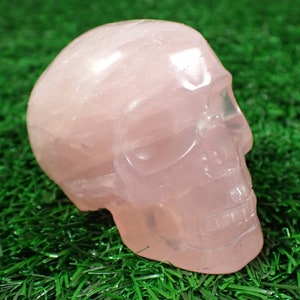 1 Piece Rose Quartz Flashy Crystal Skull Carving - Pink Large Human Skull - Natural Pink Rose Quartz - Crystal Carving Skull #SKULL#1047