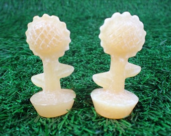 1 Piece Orange Calcite Crystal Sunflower Carving - Standing Potted Sunflower - Smooth Polished Sunflower Crystal Carving - #FLWRS#1009