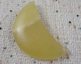 Large Natural Lemon Calcite Moon Carving - Yellow White Moon - Smooth Lemon Calcite Yellow Moon - 3.5 Inch Lemon Calcite Crystal #MOONS#1012