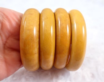 58.0mm Natural Yellow Jade Crystal Bangle Bracelet - Smooth Polish Finish Flat Inside - Bangle Bracelet Yellow Jade Crystal #JEWEL#1367