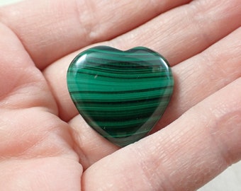 1 Piece Natural Malachite Heart Crystal Carving - Smooth Super Polished - One Inch Heart - Malachite Green Banded Crystal Heart #MINIS#1134