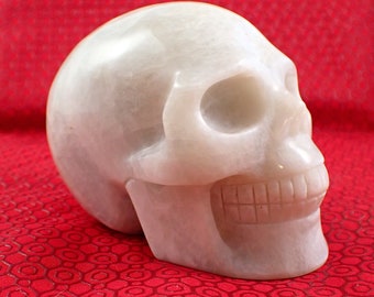 Large Bright White Moonstone Crystal Skull - Smooth Polished Carving - Human Skull Replica - White Silver Flash Crystal - 4 Inch #SKULL#1044
