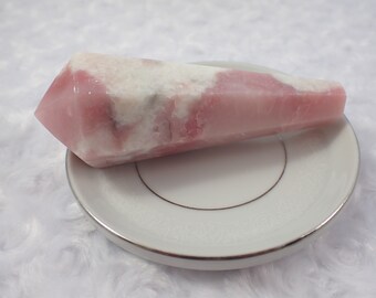 Gorgeous Natural Pink Opal Crystal Wand - Faceted Large Sharp Point - Pink Gray White Opaque - 4 Inch Large Wand - Pink Opal #WANDS#1046