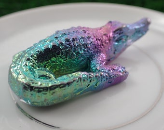 Rainbow Bismuth Crystal Alligator Carving - Rainbow Textured Animal - 2.25 Inch Metal Hollow Carving - Pink Blue Green Yellow #ANMLS#1116