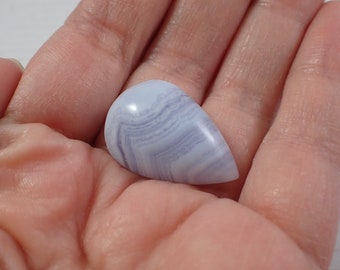 1 Piece Natural Blue Lace Agate Teardrop Crystal Cabochon - Blue Banded Cab - Thick Chunky High Quality Mini Carving - Blue Lace #CBCHN#1009