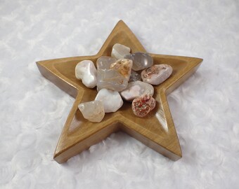 4 Pcs Natural Flower Agate Crystal Tumbles - Smaller Rock Like Tumbled Stones - .75-1.25 Inch Pink Gray Brown Crystal Tumbles #TUMBL#1024