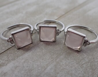 1 Piece Adjustable Natural Rose Quartz Crystal Square Ring - Large Smooth Pink Rose Quartz - Adjustable Thick Square Crystal Ring RINGS#1051