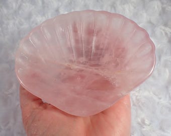 Pretty Pink Natural Rose Quartz Crystal Sea Shell Bowl - Large Smooth Polished Bowl - Tray for Crystals - 5 Inch Light Pink #BOWLS#1124