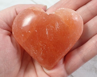 1 Piece Orange Selenite Crystal Heart Carving - Orange White Opaque - Smooth Polished Selenite Charging Crystal - 60x54x25mm #HEART#1021