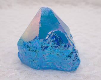 1 Piece Aura Quartz Crystal Cupcake - Aqua Blue AB Finish Aura Quartz Crystal - Rainbow Sheen Quartz Point #TOWER#1312