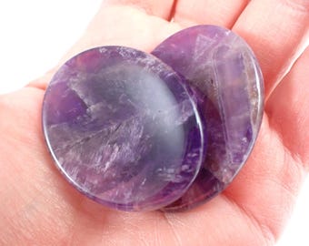 Pretty Purple Amethyst Crystal Worry Stone - Small Smooth Polished Oval - 1.75 Inch Purple White Brown - Amethyst Worry Stone #WORRY#1017