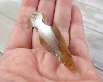 Natural Moss Agate Crystal Pendulum Stone - Smooth Pointy Beveled Edge Crystal - 2.25 Inch Moss Agate - Gold Brown Orange White #CRVNG#2168