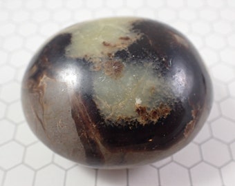 1 Piece Natural Septarian Palm Stone - Smooth Gallet Stone - Medium Yellow Gray Brown Palmstone Crystal - Smooth Septarian Palm #PALMS#1073