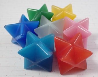 1 Piece Cats Eye Crystal Merkabah Star Carving - Blue Red White Green Pink Cats Eye - Small Shiny Polished Cats Eye Merkabah Star STARS#1001